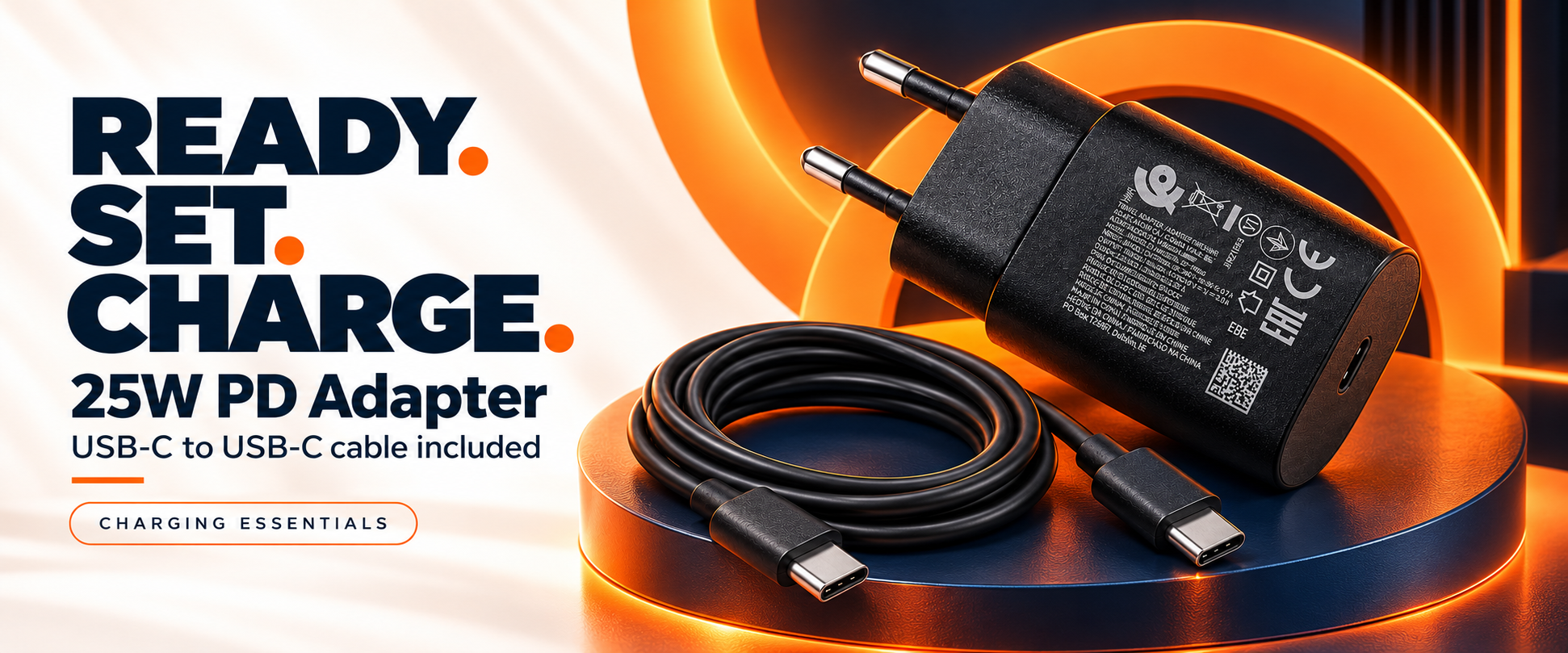 25W PD Fast Charger Adapter with USB-C to USB-C Cable Included